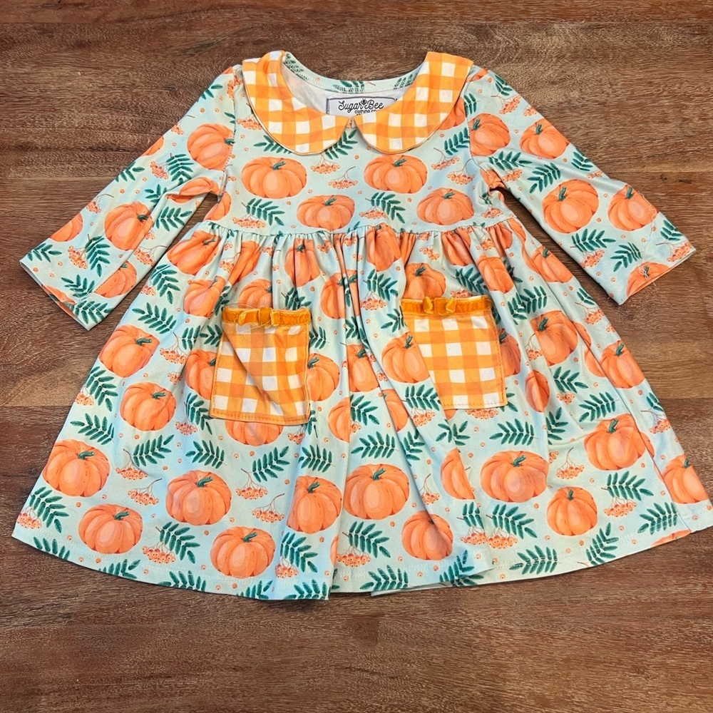 Sugar Bee‎ Pumpkins on Mint Twirl Dress size 12 months